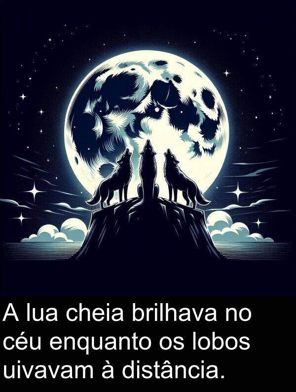 uivavam: A lua cheia brilhava no céu enquanto os lobos uivavam à distância.