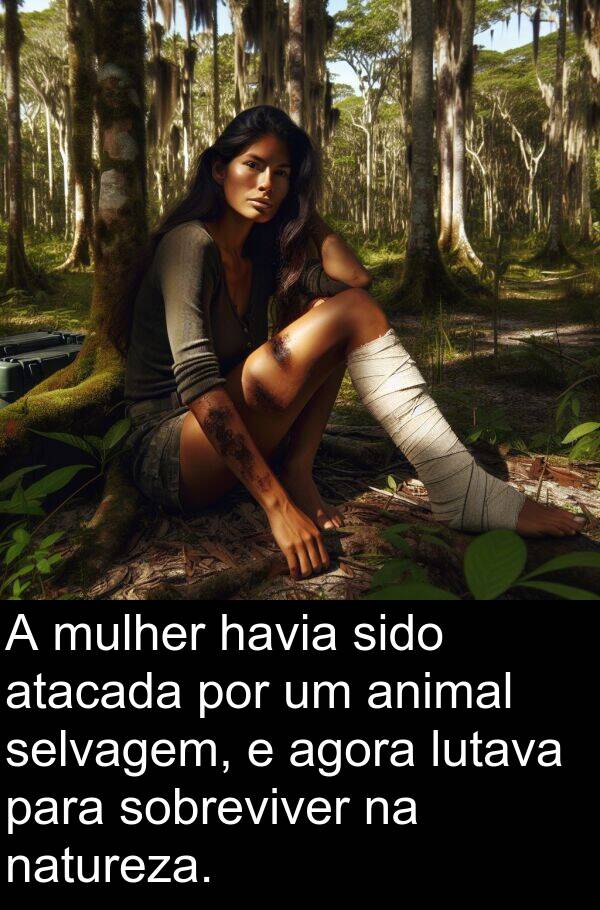 natureza: A mulher havia sido atacada por um animal selvagem, e agora lutava para sobreviver na natureza.