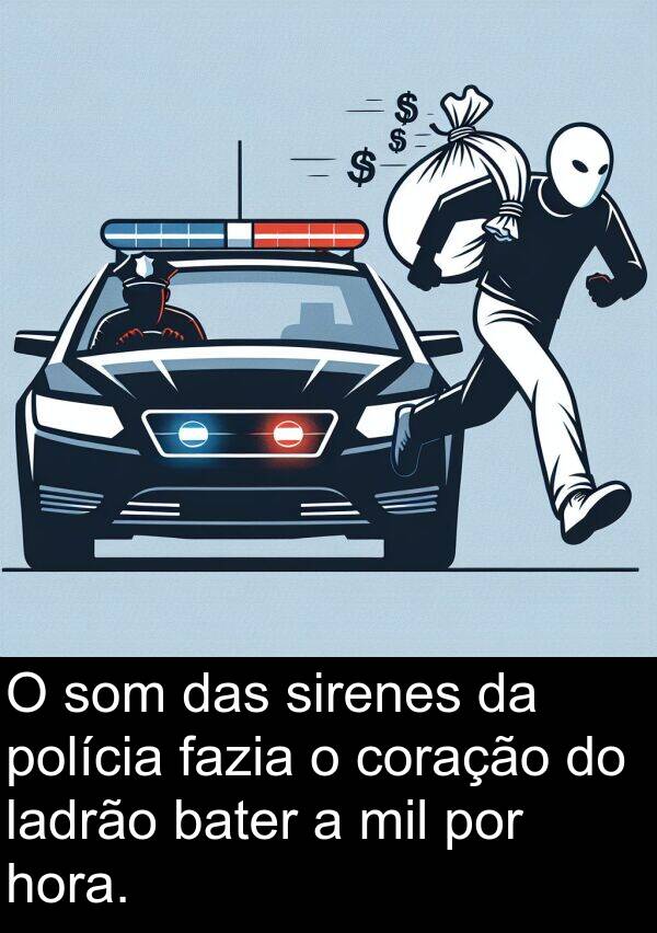 mil: O som das sirenes da polícia fazia o coração do ladrão bater a mil por hora.