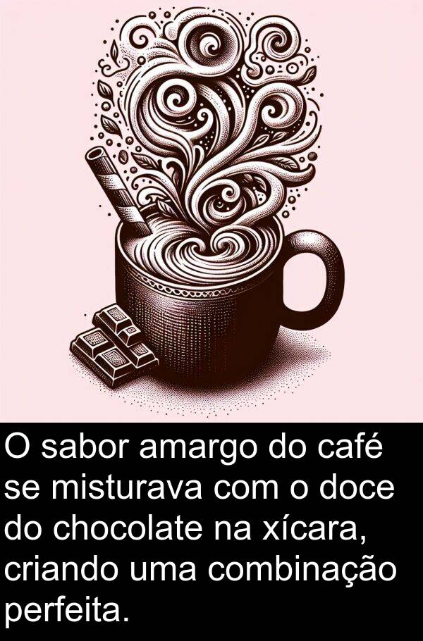 sabor: O sabor amargo do café se misturava com o doce do chocolate na xícara, criando uma combinação perfeita.