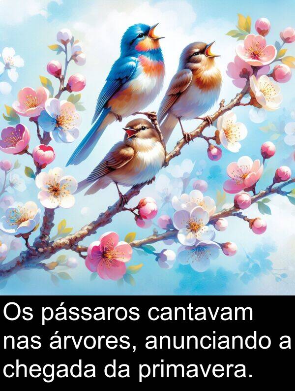 nas: Os pássaros cantavam nas árvores, anunciando a chegada da primavera.