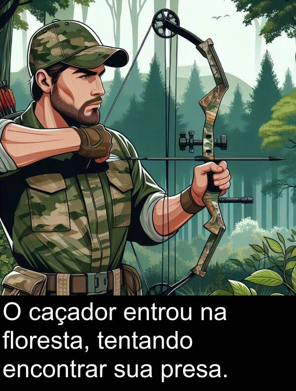 presa: O caçador entrou na floresta, tentando encontrar sua presa.