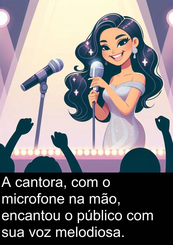 mão: A cantora, com o microfone na mão, encantou o público com sua voz melodiosa.