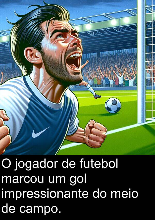 jogador: O jogador de futebol marcou um gol impressionante do meio de campo.