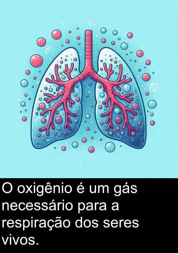 gás: O oxigênio é um gás necessário para a respiração dos seres vivos.