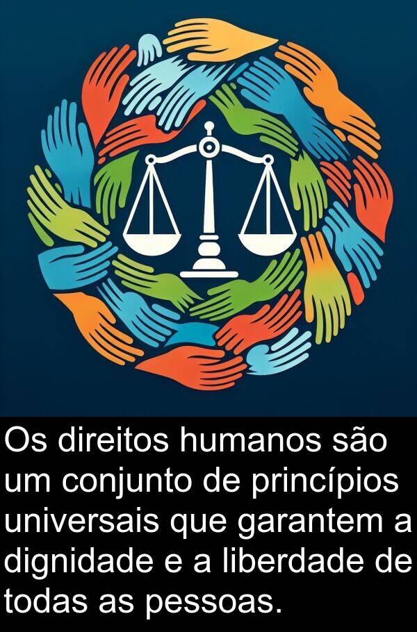 garantem: Os direitos humanos são um conjunto de princípios universais que garantem a dignidade e a liberdade de todas as pessoas.