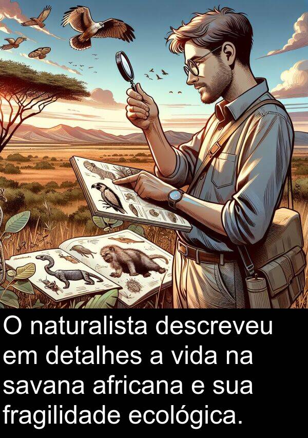 naturalista: O naturalista descreveu em detalhes a vida na savana africana e sua fragilidade ecológica.