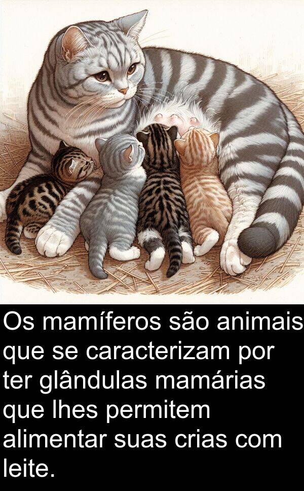 mamíferos: Os mamíferos são animais que se caracterizam por ter glândulas mamárias que lhes permitem alimentar suas crias com leite.
