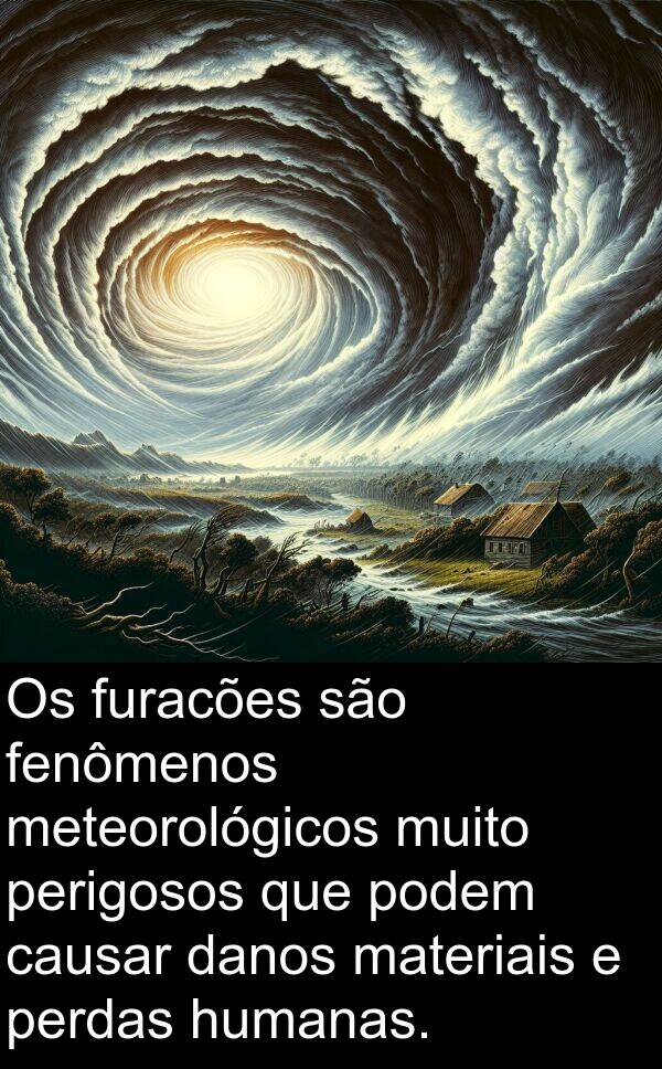perdas: Os furacões são fenômenos meteorológicos muito perigosos que podem causar danos materiais e perdas humanas.