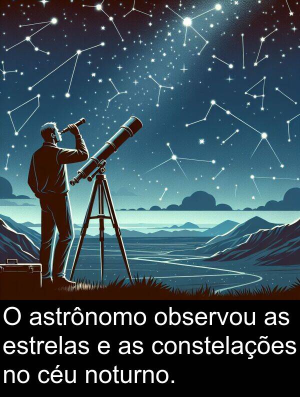 observou: O astrônomo observou as estrelas e as constelações no céu noturno.