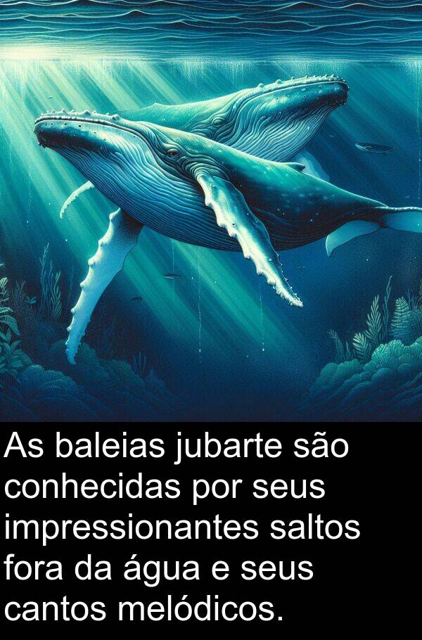 saltos: As baleias jubarte são conhecidas por seus impressionantes saltos fora da água e seus cantos melódicos.