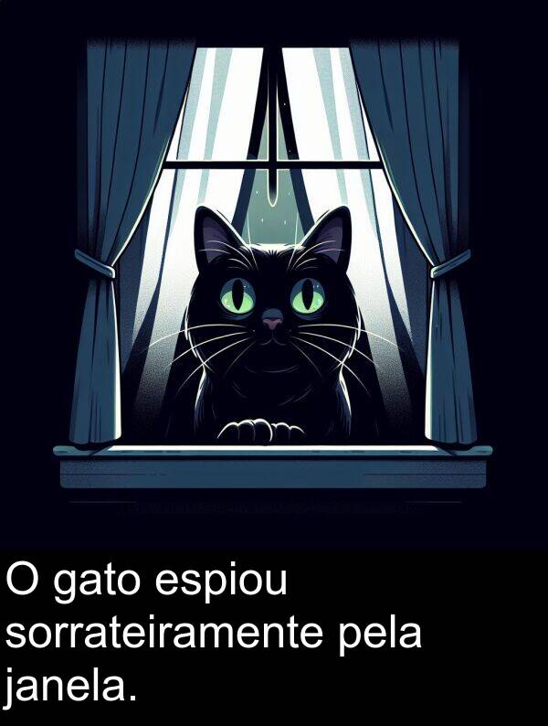 janela: O gato espiou sorrateiramente pela janela.