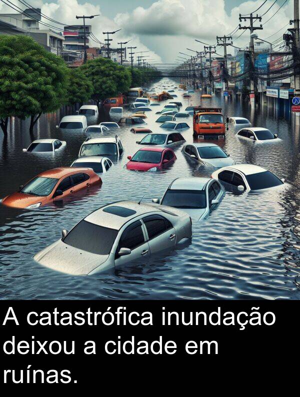 catastrófica: A catastrófica inundação deixou a cidade em ruínas.
