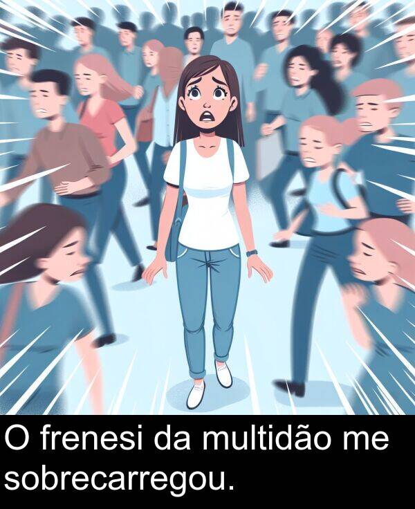 multidão: O frenesi da multidão me sobrecarregou.