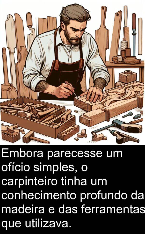 parecesse: Embora parecesse um ofício simples, o carpinteiro tinha um conhecimento profundo da madeira e das ferramentas que utilizava.