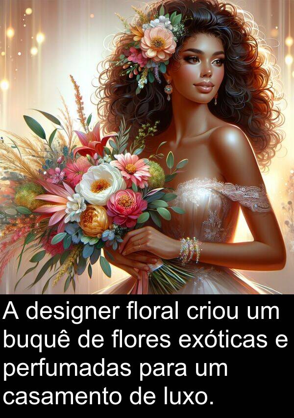 floral: A designer floral criou um buquê de flores exóticas e perfumadas para um casamento de luxo.