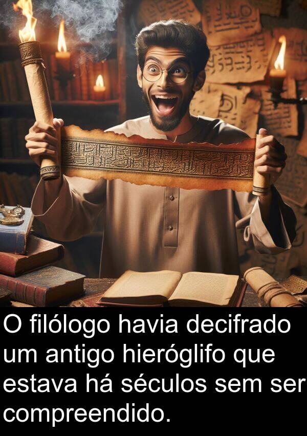 decifrado: O filólogo havia decifrado um antigo hieróglifo que estava há séculos sem ser compreendido.