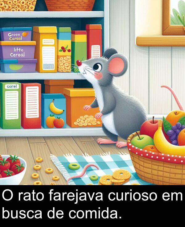 rato: O rato farejava curioso em busca de comida.