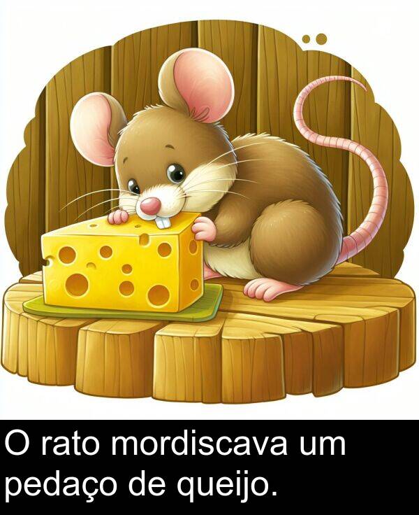 queijo: O rato mordiscava um pedaço de queijo.