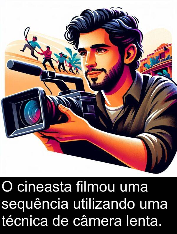 técnica: O cineasta filmou uma sequência utilizando uma técnica de câmera lenta.