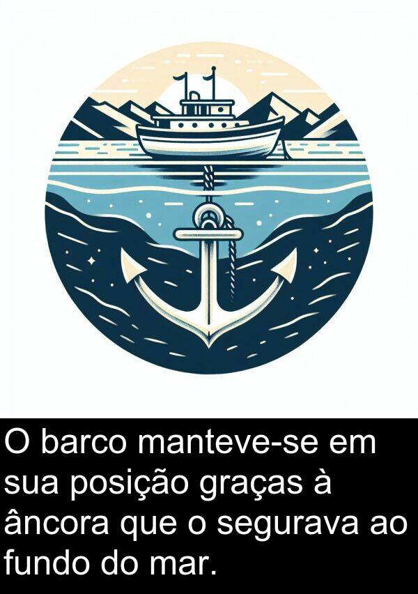 posição: O barco manteve-se em sua posição graças à âncora que o segurava ao fundo do mar.