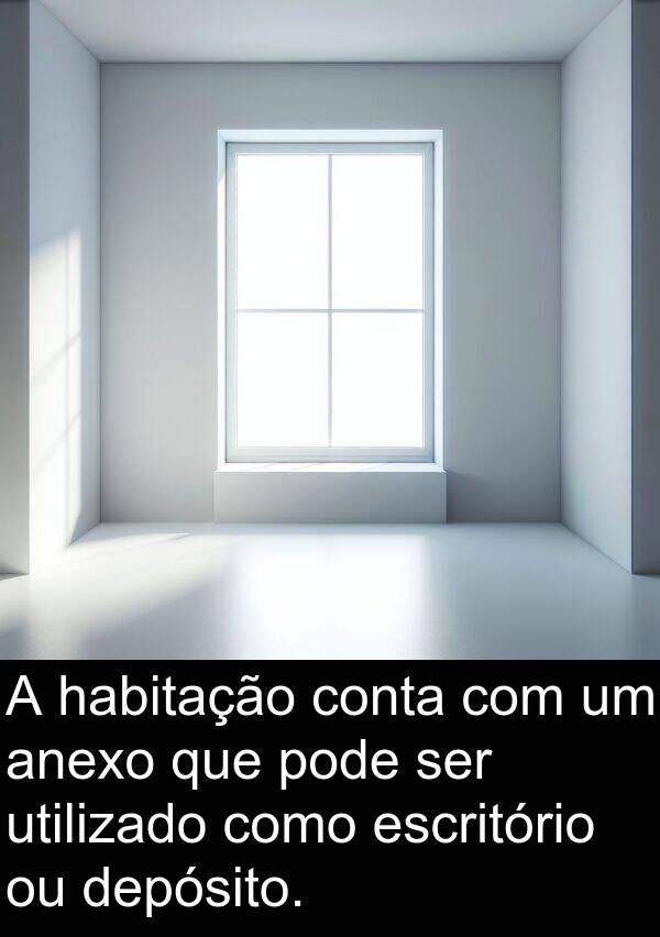 utilizado: A habitação conta com um anexo que pode ser utilizado como escritório ou depósito.