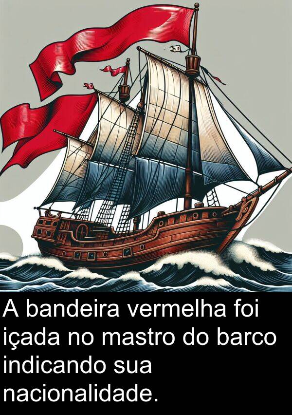 nacionalidade: A bandeira vermelha foi içada no mastro do barco indicando sua nacionalidade.