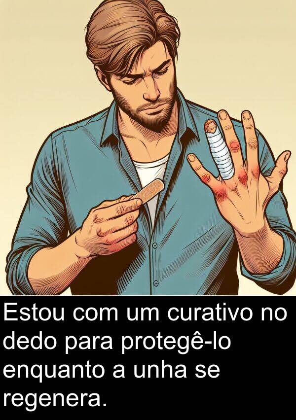 dedo: Estou com um curativo no dedo para protegê-lo enquanto a unha se regenera.