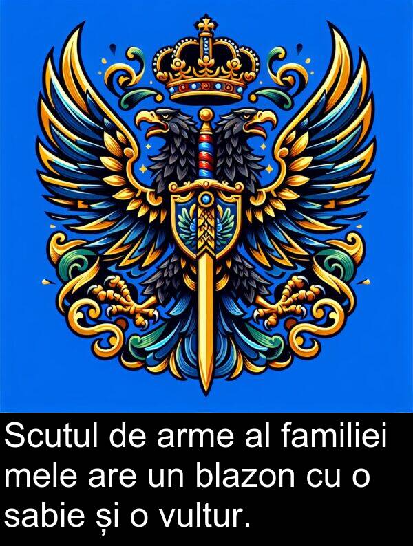 sabie: Scutul de arme al familiei mele are un blazon cu o sabie și o vultur.