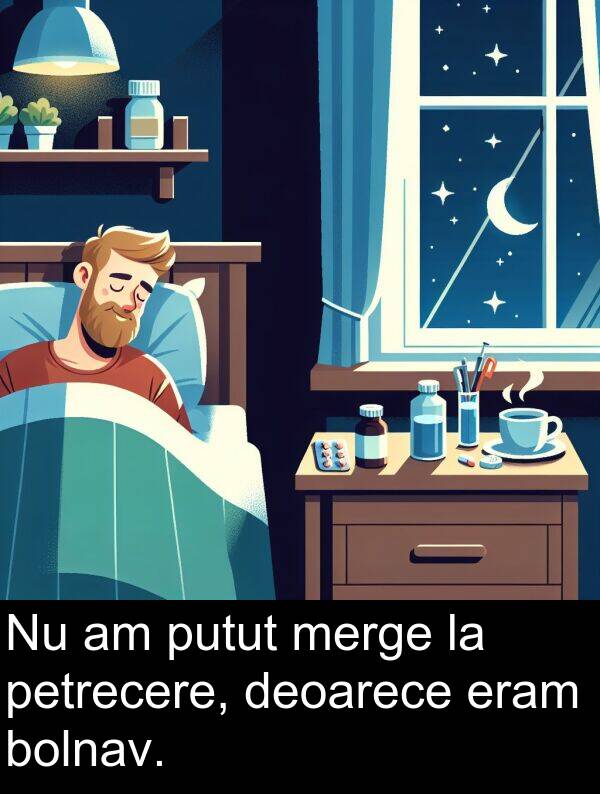 putut: Nu am putut merge la petrecere, deoarece eram bolnav.