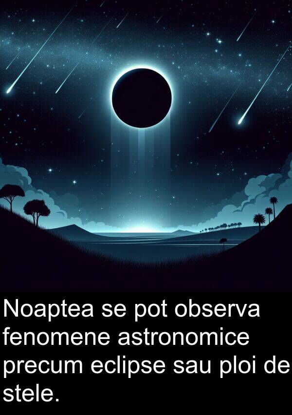 observa: Noaptea se pot observa fenomene astronomice precum eclipse sau ploi de stele.
