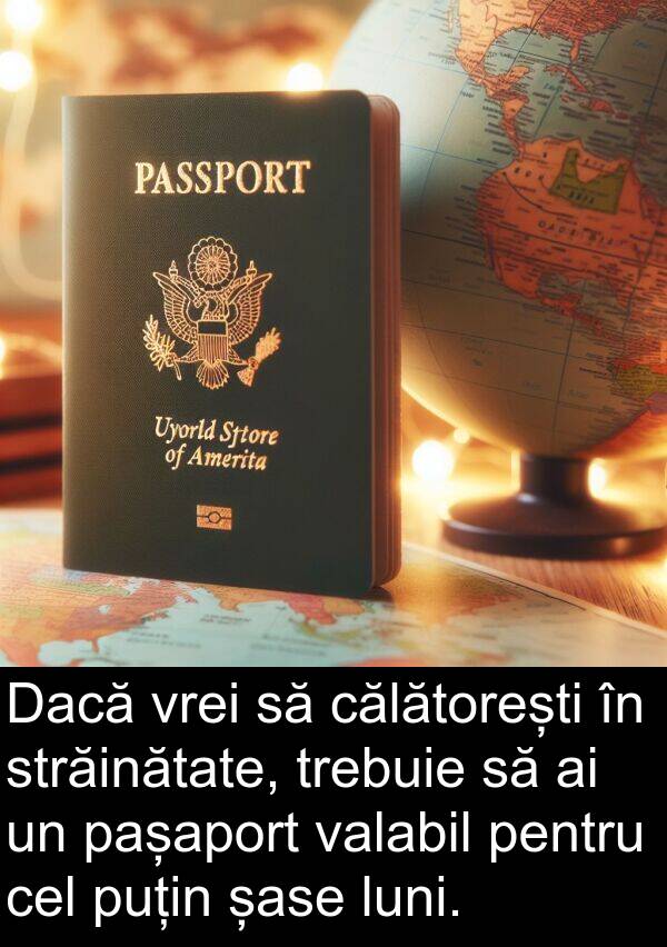 șase: Dacă vrei să călătorești în străinătate, trebuie să ai un pașaport valabil pentru cel puțin șase luni.