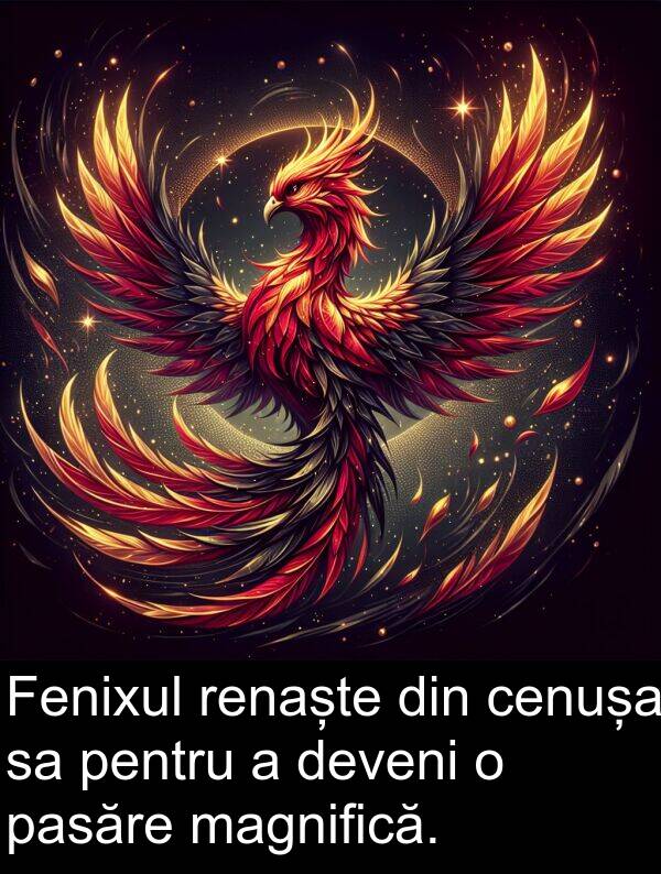 magnifică: Fenixul renaște din cenușa sa pentru a deveni o pasăre magnifică.