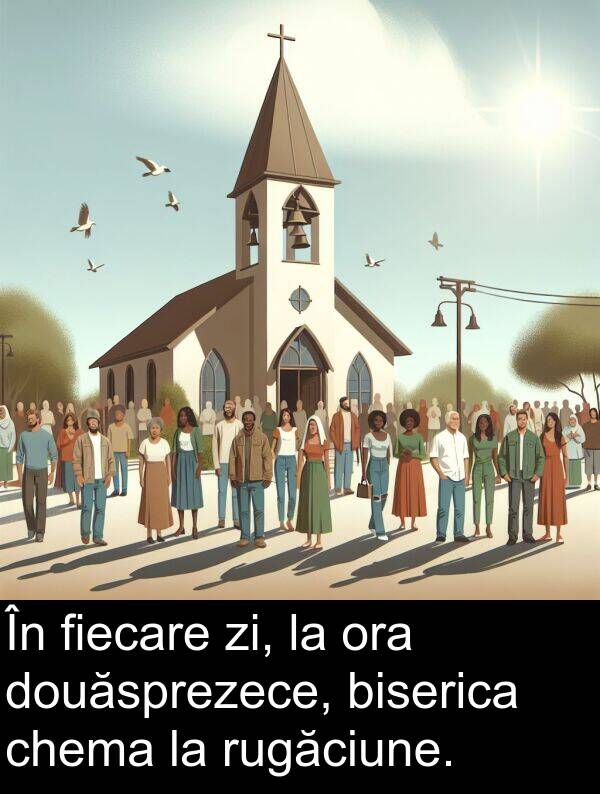 zi: În fiecare zi, la ora douăsprezece, biserica chema la rugăciune.
