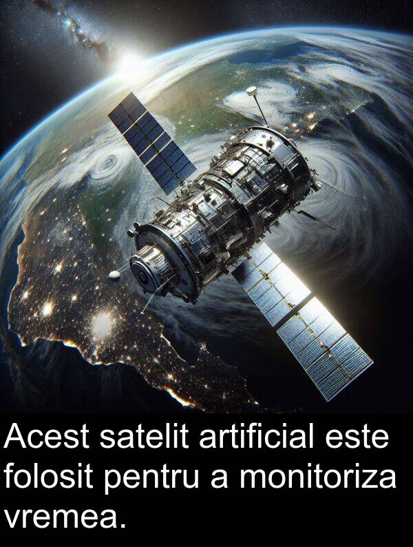 satelit: Acest satelit artificial este folosit pentru a monitoriza vremea.