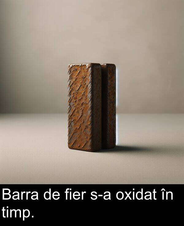 fier: Barra de fier s-a oxidat în timp.