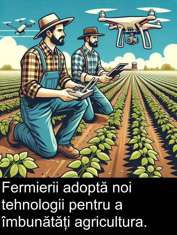 tehnologii: Fermierii adoptă noi tehnologii pentru a îmbunătăți agricultura.