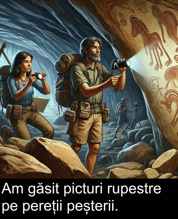 găsit: Am găsit picturi rupestre pe pereții peșterii.