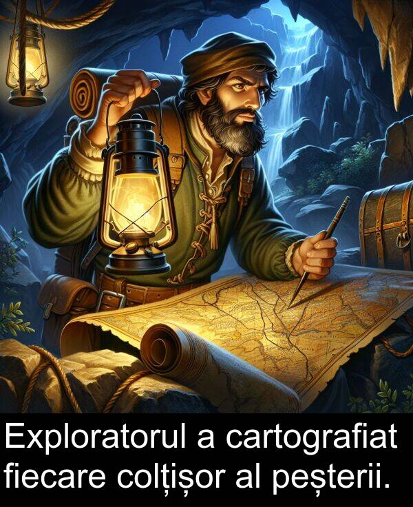 fiecare: Exploratorul a cartografiat fiecare colțișor al peșterii.