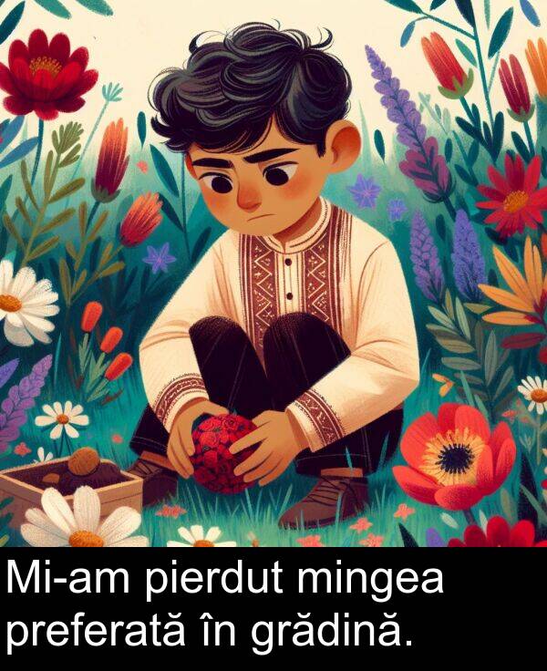 preferată: Mi-am pierdut mingea preferată în grădină.