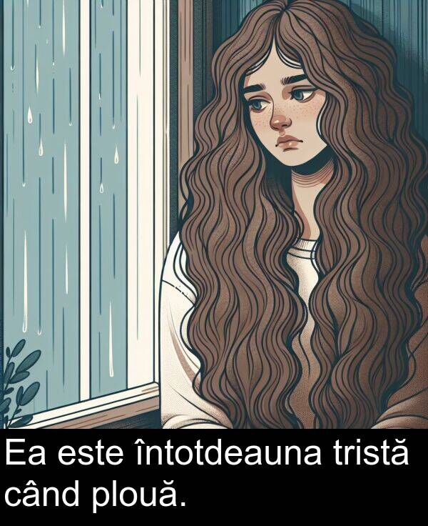 când: Ea este întotdeauna tristă când plouă.