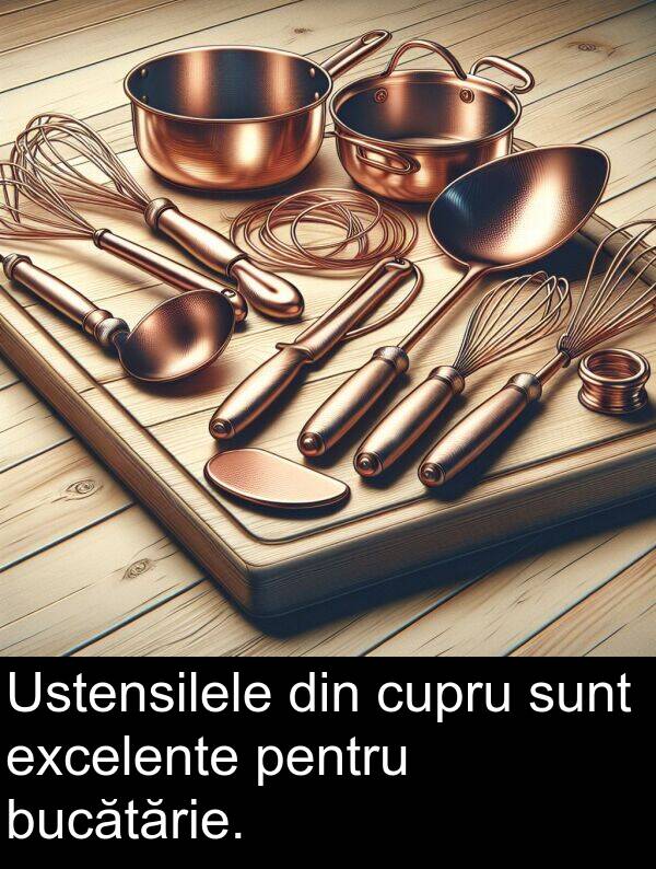 cupru: Ustensilele din cupru sunt excelente pentru bucătărie.