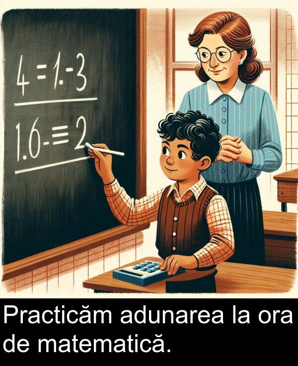 adunarea: Practicăm adunarea la ora de matematică.