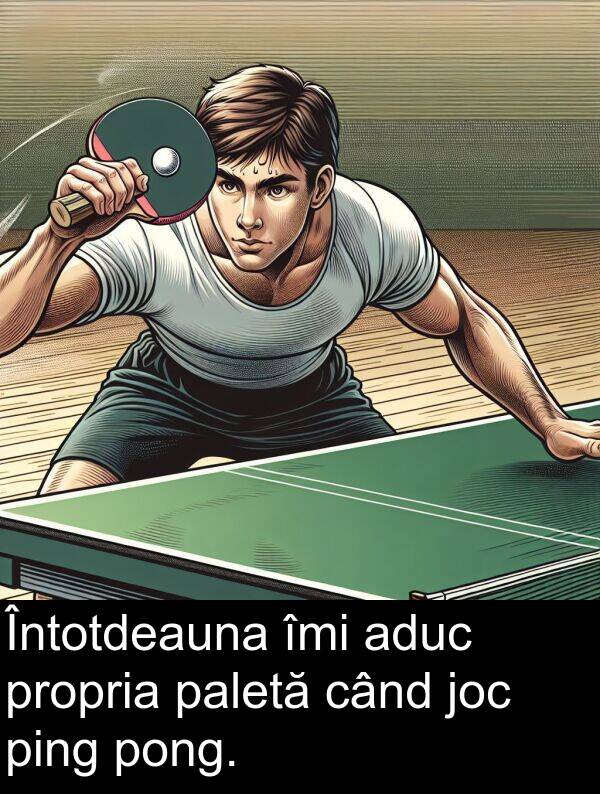 joc: Întotdeauna îmi aduc propria paletă când joc ping pong.