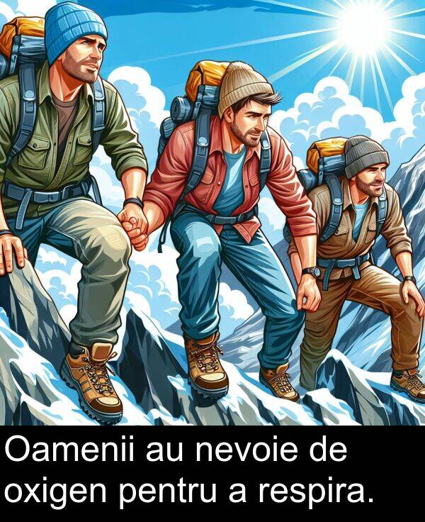 pentru: Oamenii au nevoie de oxigen pentru a respira.