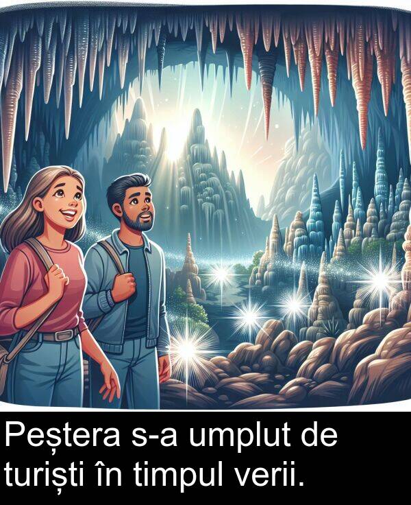 umplut: Peștera s-a umplut de turiști în timpul verii.