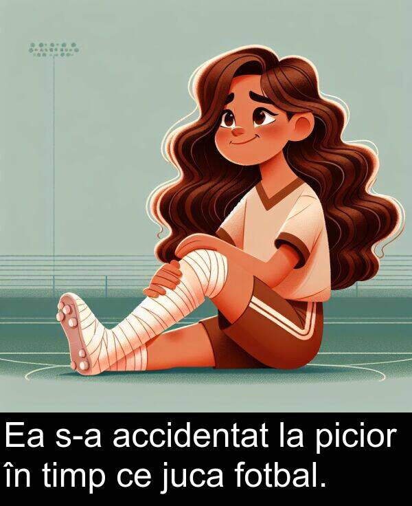 accidentat: Ea s-a accidentat la picior în timp ce juca fotbal.