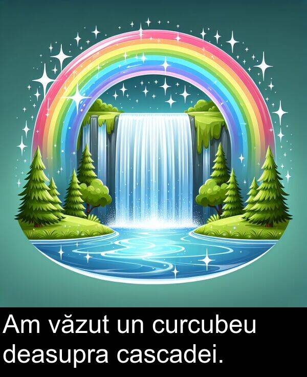 văzut: Am văzut un curcubeu deasupra cascadei.