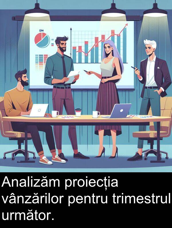 vânzărilor: Analizăm proiecția vânzărilor pentru trimestrul următor.