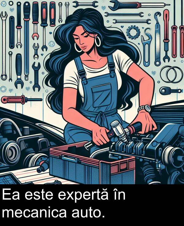 expertă: Ea este expertă în mecanica auto.